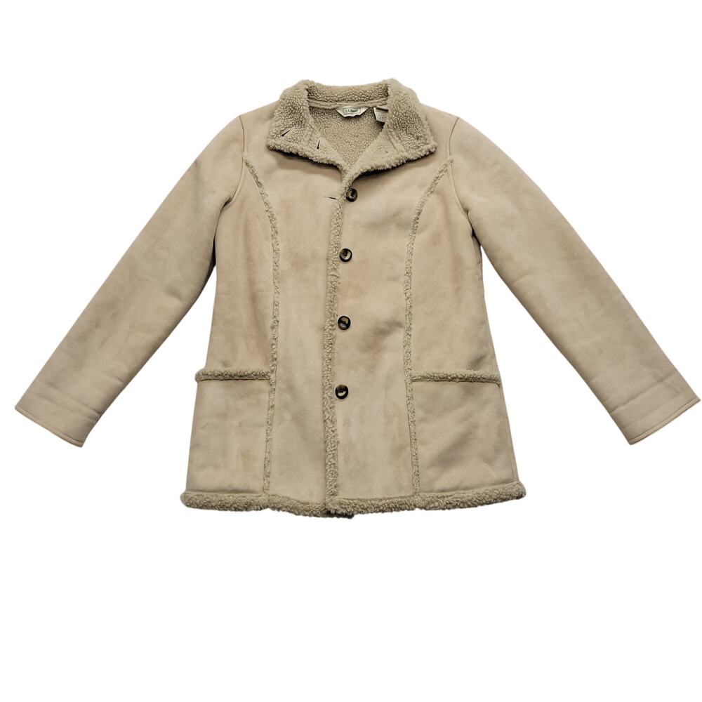 L.L.Bean Women's Small Sherpa Fleece Coat Beige Button Front Jacket